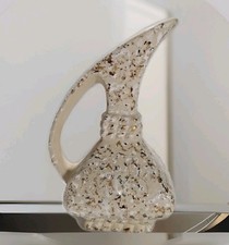 Vtg  Mid Century Modern Brown Pitcher Bud Vase w/ Gold & White Splatter 7.5