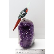 Brazilian Amethyst Geode with Hand Carved Stone Bird | 7