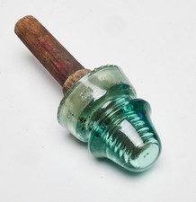  Vintage McLaughlin No 19 Glass Insulator Aqua/Blue with Wooden Post picture
