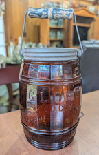 VINTAGE Amber Globe Tobacco Co Barrel Style Cigar Jar, Detroit MI, Original Lid picture