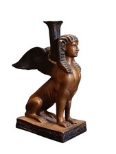 Antique 19th century Egyptian Revival Bronze Winged Sphinx Candlestick 10in picture