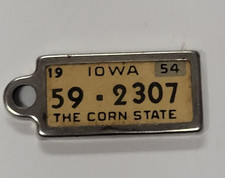 Vintage 1954 DAV Iowa License Plate Keychain Tag Fob 59-2307 picture