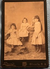 Antique Cabinet Card Identified Children w Doll ELLENVILLE NEW YORK c 1890 picture