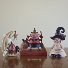 3 Blossom Bucket Halloween Figurines Witch Girl, Moon, Ghost, Cat - Knott, Lloyd picture