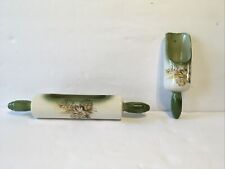 vintage granniecore  kitchen ceramic rolling pin planter & wall pocket floral picture