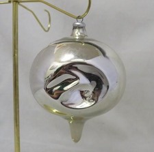 Vintage Pre-WWII Blown Glass Indent Double Silver DROP Christmas Ornament HEIM picture
