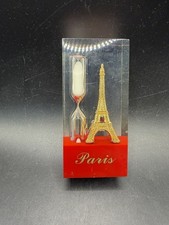 Vintage Paris Eiffel Tower Acrylic Hourglass Paperweight Souvenir 3.5 Inch picture