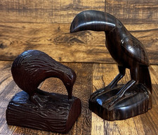 VINTAGE HAND CARVED WOODEN KIWI AND TOUCAN BIRD STATUE LOT picture