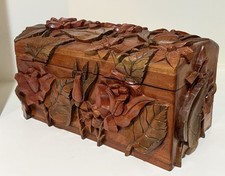 VTG Hand Carved Honduran Mahogany Trunk Box Valle de Angeles Signed Sergio H 17” picture