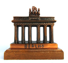 BRANDENBURG GATE BERLIN Vintage Metal Souvenir Building on Wood Base picture