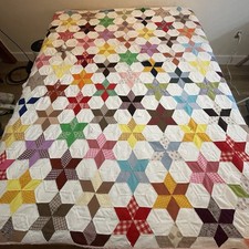 Vintage Star Cutter Quilt Handmade Machine and Hand Sewn Polyester Top 78 x 68 picture