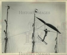 1964 Press Photo Water Skier Flies By Three Masted Windjammer Christian Radich picture
