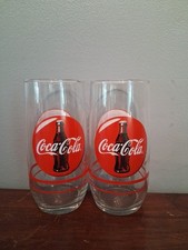 1999 ADVERTISING COCA-COLA DRINKING GLASSES 14 OZ. RED WHITE BROWN BOTTLE LABEL picture