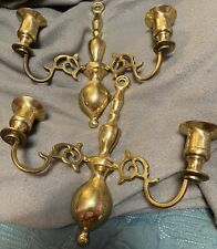  candle wall sconce pair brass double arm Made In England 9 x 9 antique vintage  picture