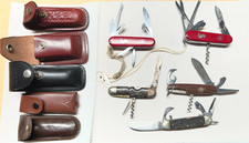 Swiss ArmyFishermanX2/Imperial Ireland/Western Knives and leather cases lot of 5 picture