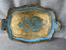 Vintage Florentine Small Wood Tray, Aqua & Gold picture