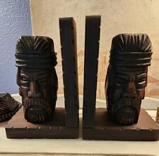 MCM Tiki Solid Wood Bookends Rare Find picture
