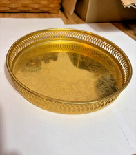 Vintage Scandia Guld 24K Gold Plated Round Serving Tray Etched Floral Design picture