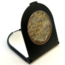 Vintage Japanese Folding Mirror Compact Mount Fuji Copper Chokin Style Travel picture