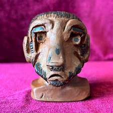Vintage Clay Folk Art Head Bust Hand Sculpted Terracotta Man Figurine picture