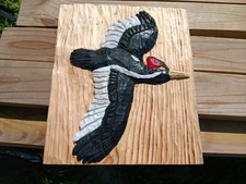 Unique,  Hand Carved, Wooden, Ivory-billed Woodpecker Relief Carving picture