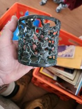 Vintage Patinated Bronze Frog Cup Holder or Candle Sleeve picture
