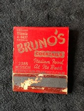 Vtg. Bruno's Italian Restaurant Matchbook, 2385 Mission San Francisco Unstruck picture