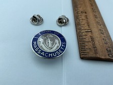 Massachusetts State Collar Seal custom made enamel Blue and silver trim two pins picture