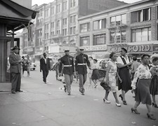 1940s HARLEM STREET SCENE with Marines in Uniform, WW2, Vintage Photo Reprint picture