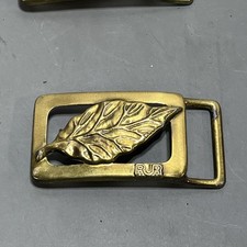 Vintage RJ Reynolds Tobacco Leaf Brass Belt Buckle 1982 NOS Made In USA RJR picture