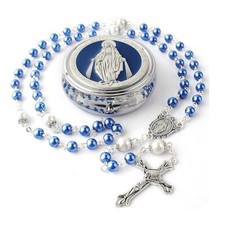 CT Rosary with 6mm Glass Pearl & 8mm Our Father Beads, Miraculous Metal Gift Box picture