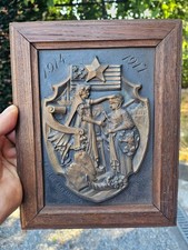 WWI Cast Iron Plaque 1914 1917 American Relief Belgium War Memorial Medal Art picture
