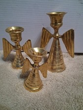 Brass Angel Candlestand-set of 3 Made In India Candle Holders picture