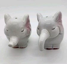 Vintage Pink & White Elephant Salt And  Pepper Shakers picture