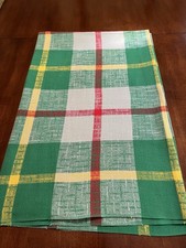 Vintage Simtex Tablecloth Woven Textured Cotton Plaid Design Green Yellow Red picture