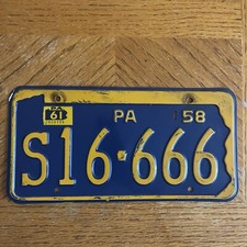 1958 License Plate RARE NUMBER 666 Pennsylvania Number of the beast 1961 picture