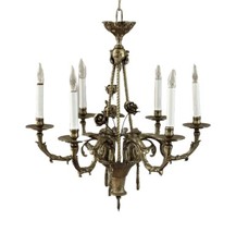 Antique French Brass Art Nouveau No Crystal Flower Basket Chandelier SPAIN picture