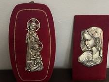 2 Antique Velvet Religious Plaques picture