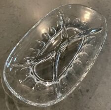 Elegant MCM Thumbnail Clear Glass 4-Part Divided Oval Dish Relish Tray 11½