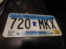 Minnesota MN Expired License Plate Tag # 720 MKX picture