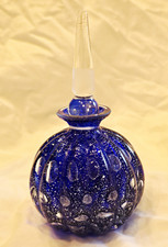 Vintage Style Cobalt Blue Silver Fleck Bubble Art Glass Perfume Bottle Ribbed 6