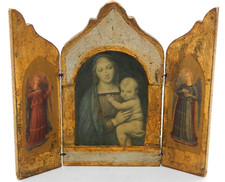 VTG Italian Florentine TRIPTYCH 3-Panel Wood Gold Leaf Virgin Mary Jesus Angels picture