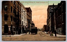 K29/ East Liverpool Ohio Postcard c1910 Fifth Street Stores Trolley 85 picture