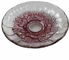 VTG Cranberry Indian glass Pink Serving Bowl Fruit design Table Centerpiece Read picture