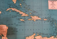 Vintage 1945 WORLD WAR 2 ERA CARIBBEAN ISLANDS MAP Estate Sale picture