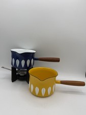 Cathrineholm Yellow & Blue Lotus Striped Butter Warmers With Stand Vintage Mcm picture