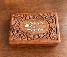 Vintage Hand Carved Sheesham Wood Jewelry Box picture