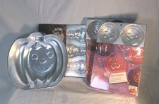 Vintage Wilton Halloween Cake Pan Lot Jack O Lantern Pumpkin & Mini Pumpkin Baki picture