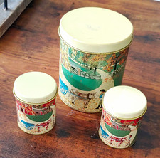Vintage Meister Made in Brazil 1970s Tin Canister Set w/ Lids, 3pc Farm Horse picture