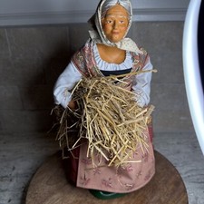 Santon De Provence -Handpainted Women Carrying Hay Figurine France- Artist Stamp picture